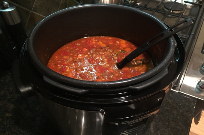 Making Pressure Cooker Hamburger Soup