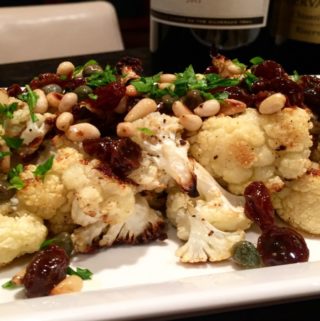 Roasted Cauliflower Bites with Pine Nuts, Raisins and Capers