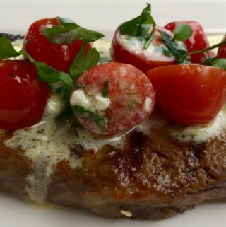 Grilled Steak with Cherry Tomatoes and Cambozola